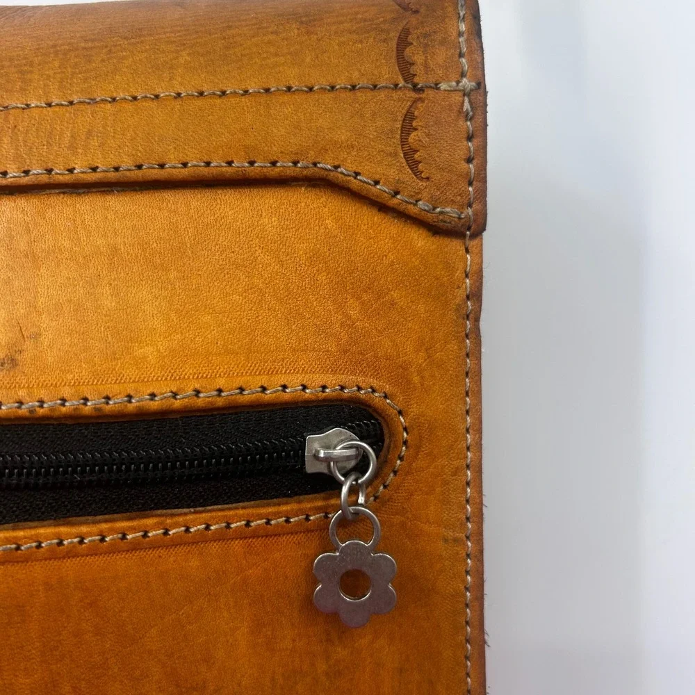 Hand Tooled‎ Leather Crossbody Messenger Bag Rustic Boho Vintage Style